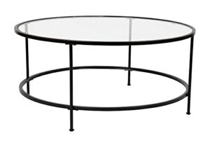 flash furniture astoria collection round coffee table - modern clear glass coffee table - matte gold frame