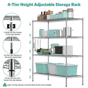 Leteuke Wire Shelving Unit with Wheels, NSF Certified 4 Tier Adjustable Storage Shelves 60"×24"×72", 2400LBS Heavy Duty Shelving Commercial Grade Metal Storage Utility Rack for Kitchen Garage, Chrome