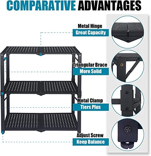 Hastatii 3-Shelf Storage Shelving Unit Metal Rack Heavy-Duty 28"x13.5"x33.5" for Garage, Kitchen and Bedroom Layers Increased Black