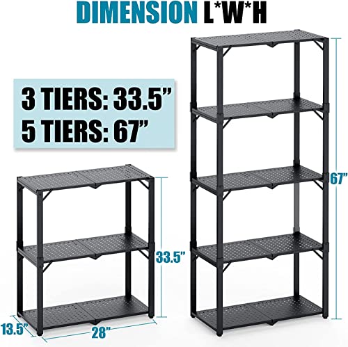 Hastatii 3-Shelf Storage Shelving Unit Metal Rack Heavy-Duty 28"x13.5"x33.5" for Garage, Kitchen and Bedroom Layers Increased Black