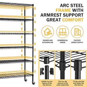 CL.Store 6-Tier Kitchen Storage Wire Shelf Steel Shelving Rack Commercial-Grade Garage Rolling Organizer with Wheels,2100 LBS(350 lbs Capacity per Shelf),Black, WS-776-Black