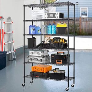 CL.Store 6-Tier Kitchen Storage Wire Shelf Steel Shelving Rack Commercial-Grade Garage Rolling Organizer with Wheels,2100 LBS(350 lbs Capacity per Shelf),Black, WS-776-Black