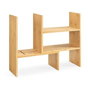 navaris desk organizer shelf unit - bamboo desktop shelves for table or countertop - free-standing adjustable shelving rack for tidy kitchen or office