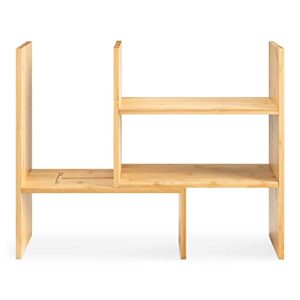 Navaris Desk Organizer Shelf Unit - Bamboo Desktop Shelves for Table or Countertop - Free-Standing Adjustable Shelving Rack for Tidy Kitchen or Office