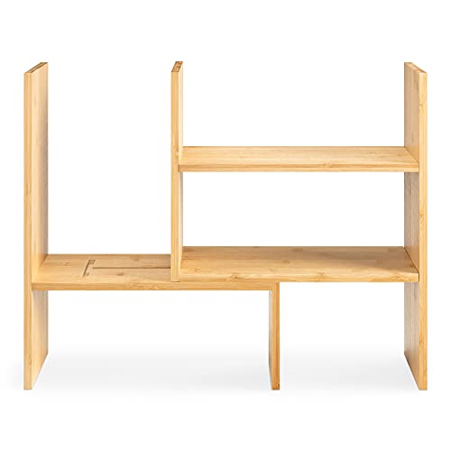 Navaris Desk Organizer Shelf Unit - Bamboo Desktop Shelves for Table or Countertop - Free-Standing Adjustable Shelving Rack for Tidy Kitchen or Office