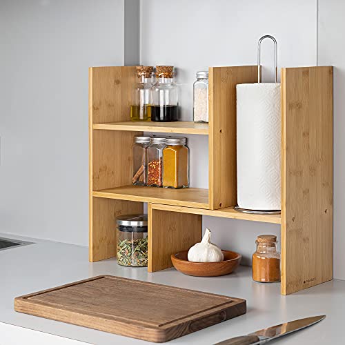 Navaris Desk Organizer Shelf Unit - Bamboo Desktop Shelves for Table or Countertop - Free-Standing Adjustable Shelving Rack for Tidy Kitchen or Office