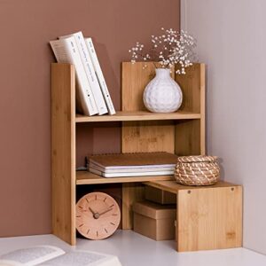 Navaris Desk Organizer Shelf Unit - Bamboo Desktop Shelves for Table or Countertop - Free-Standing Adjustable Shelving Rack for Tidy Kitchen or Office