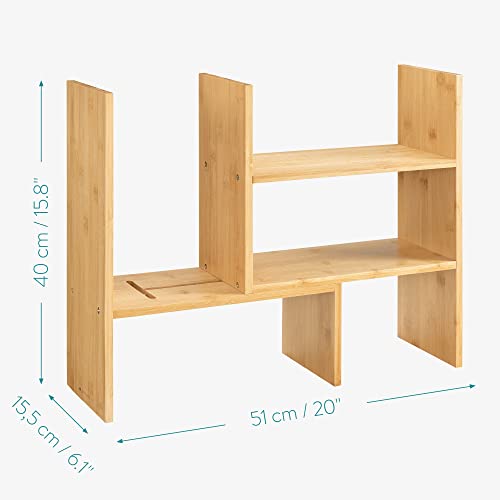 Navaris Desk Organizer Shelf Unit - Bamboo Desktop Shelves for Table or Countertop - Free-Standing Adjustable Shelving Rack for Tidy Kitchen or Office