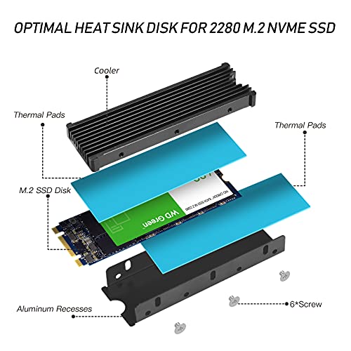 M.2 PS5 SSD NVMe Heatsink for Samsung 990 980 Pro 970 EVO Plus SN570 SN750 SN850 Firecuda 530 NVME or SATA m2 2280 SSD Cooling Heatsink, Black