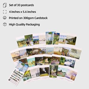 Claude Monet Art Postcards, Famous Painting Modern Artwork Post Cards Bulk Pack(30 Pack), Vintage Aesthetic Picture Wall Collage, Postcards Poster for School Students Teacher Thank You Note Cards