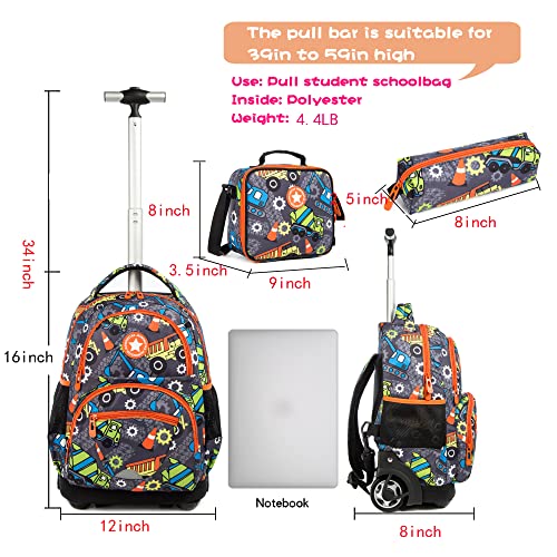 MOHCO Rolling Backpack 16 inch Kids Wheeled School Backpack Set for Boys and Girls