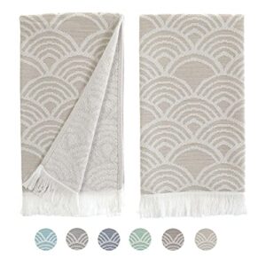 sea me at home turkish hand towels for bathroom, kitchen towels decorative set of 2, luxury turkish cotton dish tea towels 14 x 30 inches for modern, boho, and farmhouse decor (beige waves)