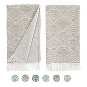 sea me at home Turkish Hand Towels for Bathroom, Kitchen Towels Decorative Set of 2, Luxury Turkish Cotton Dish Tea Towels 14 x 30 Inches for Modern, Boho, and Farmhouse Decor (Beige Waves)