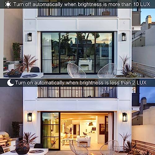 SHINE HAI Dusk to Dawn Outdoor Wall Lantern, Exterior Wall Sconce Sensor Light Fixture with E26 Base Socket, Waterproof Wall Mount Lights, Wall Lamp with Glass Shade for Porch, Garage, Doorway, 2 Pack