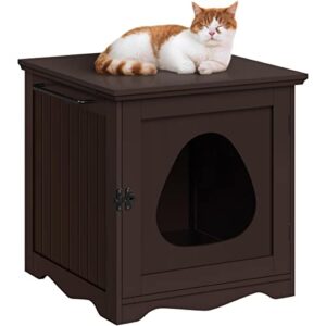 yaheetech cat litter box enclosure, indoor pet crate-hidden cat house cat washroom with vent holes & latch lock, pet furniture cabinet & side table for living room,easy assemly, espresso