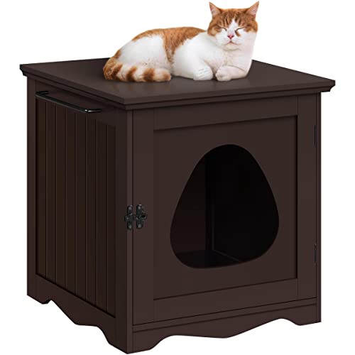 Yaheetech Cat Litter Box Enclosure, Indoor Pet Crate-Hidden Cat House Cat Washroom with Vent Holes & Latch Lock, Pet Furniture Cabinet & Side Table for Living Room,Easy Assemly, Espresso