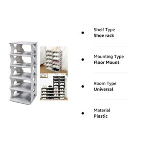 TXALWIQ 6-Tier Shoe Rack,Stackable Storage Organizer for Bedroom Entryway, Adjustable Rack,Shoe Slots Shelf, Easy Clean Tower Rack,Grey