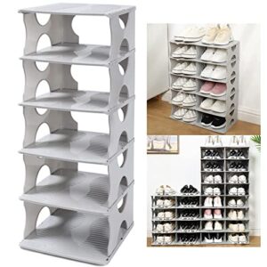 TXALWIQ 6-Tier Shoe Rack,Stackable Storage Organizer for Bedroom Entryway, Adjustable Rack,Shoe Slots Shelf, Easy Clean Tower Rack,Grey