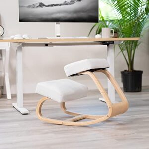 VIVO Wooden Rocking Kneeling Chair, Ergonomic Rocker Stool for Home and Office, Angled Posture Seat, Light Wood Frame & White Cushions, CHAIR-K04RW