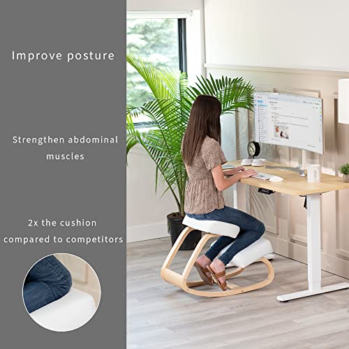 VIVO Wooden Rocking Kneeling Chair, Ergonomic Rocker Stool for Home and Office, Angled Posture Seat, Light Wood Frame & White Cushions, CHAIR-K04RW