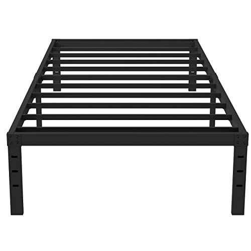 Upcanso 16 Inch Twin Bed Frames No Box Spring Need, Metal Platform Bed Frame Twin Size Heavy Duty Mattress Foundation with 14 Inch Storage, Eassy Assembly 2,500 lbs Steel Slats Support, Black