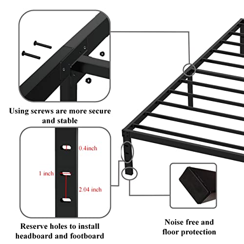 Upcanso 16 Inch Twin Bed Frames No Box Spring Need, Metal Platform Bed Frame Twin Size Heavy Duty Mattress Foundation with 14 Inch Storage, Eassy Assembly 2,500 lbs Steel Slats Support, Black