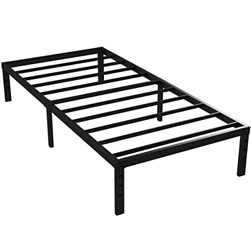 Upcanso 16 Inch Twin Bed Frames No Box Spring Need, Metal Platform Bed Frame Twin Size Heavy Duty Mattress Foundation with 14 Inch Storage, Eassy Assembly 2,500 lbs Steel Slats Support, Black