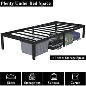 Upcanso 16 Inch Twin Bed Frames No Box Spring Need, Metal Platform Bed Frame Twin Size Heavy Duty Mattress Foundation with 14 Inch Storage, Eassy Assembly 2,500 lbs Steel Slats Support, Black