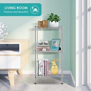 BNSPLY 3-Tier Adjustable Shelving Unit, Metal Wire Rack with NSF Certified, Leveling Feet, Standing Storage Shelf for Laundry, Bathroom, Kitchen, Pantry, Closet, Chrome