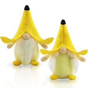 godeufe set of 2 summer gnomes plush banana spring decorations gift fresh fruit handmade elf dwarf figurines for home farmhouse tiered tray holiday festival party scandinavian tomte (banana)