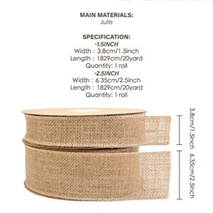 Vitalizart Burlap Ribbon Wired 2.5 in x 20 Yd Beige Natural Jute Ribbon for Gift Wrapping Crafts Christmas Decoration Wreaths