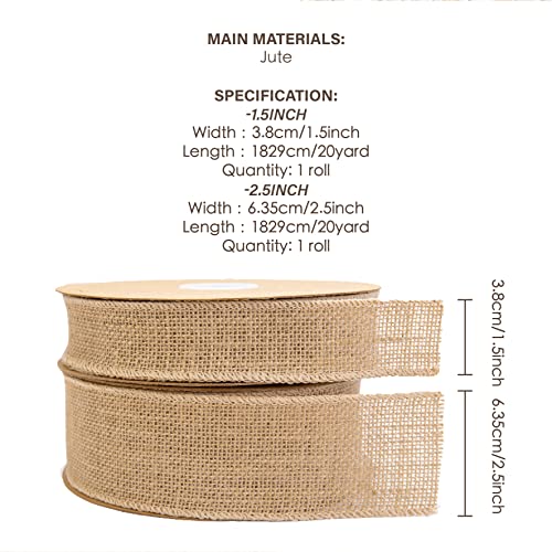 Vitalizart Burlap Ribbon Wired 2.5 in x 20 Yd Beige Natural Jute Ribbon for Gift Wrapping Crafts Christmas Decoration Wreaths