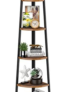 Oapety 5-Tier Ladder Corner Shelf, Display Rack Multipurpose Bookshelf and Plant Stand for Living Room(Brown)