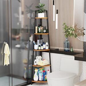 Oapety 5-Tier Ladder Corner Shelf, Display Rack Multipurpose Bookshelf and Plant Stand for Living Room(Brown)