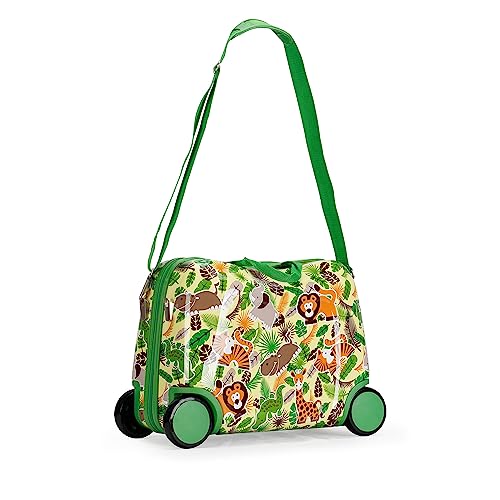 GinzaTravel Cute Children's Luggage Sit and Ride Trolley Case 17-inch Universal Wheel Travel Case for Boys and Girls (Green color)