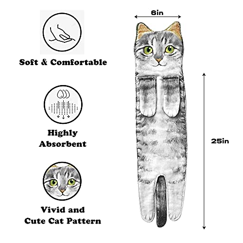 AGRIMONY Cat Funny Hand Towels for Bathroom Kitchen - Cute Decorative Cat Decor Hanging Washcloths Face Towels Super Absorbent Soft - Housewarming Gift for Cat Lovers - Gray