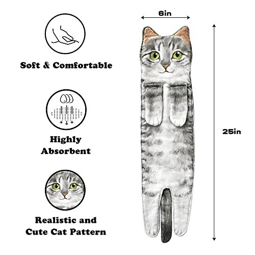 AGRIMONY Cat Funny Hand Towels for Bathroom Kitchen - Cute Decorative Cat Decor Hanging Washcloths Face Towels Super Absorbent Soft - Housewarming Gift for Cat Lovers - Gray