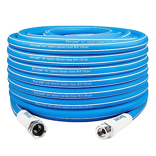 Fevone Garden Hose 75 ft, Drinking Water Safe, Flexible and Lightweight - Kink Free, Easy to Coil, 3/4" Solid Aluminum Fittings - No Leak, 5/8" ID., Heavy Duty Water Hose