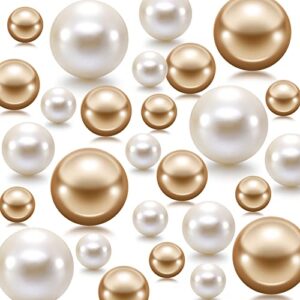 200 pieces pearl for vase filler pearl beads no hole pearl vase makeup beads for brushes holder for home wedding decor, 10/14/20/30 mm (white, gold)