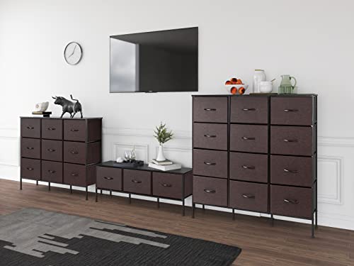 HOMOKUS Drawers Dresser with Large Capacity -Tall Fabric Storage Tower Fabric Dresser Organizer Unit, Sturdy Steel Frame, Wooden Top & Handles, Easy Pull Fabric Bins - 3 Drawers (Brown)