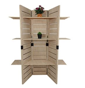 fixturedisplays® 48.0" x 59.5" x 14.5" wooden retail shelving unit w/ 3 shelves, folding panels - pine wood 19404new-npf