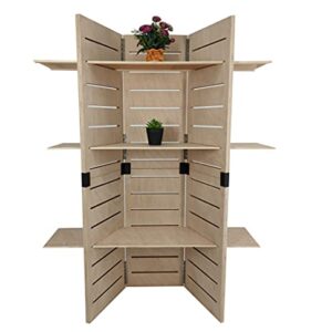 FixtureDisplays® 48.0" x 59.5" x 14.5" Wooden Retail Shelving Unit w/ 3 Shelves, Folding Panels - Pine Wood 19404NEW-NPF