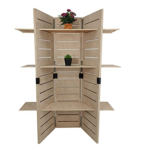 FixtureDisplays® 48.0" x 59.5" x 14.5" Wooden Retail Shelving Unit w/ 3 Shelves, Folding Panels - Pine Wood 19404NEW-NPF