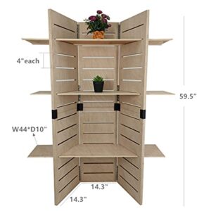 FixtureDisplays® 48.0" x 59.5" x 14.5" Wooden Retail Shelving Unit w/ 3 Shelves, Folding Panels - Pine Wood 19404NEW-NPF