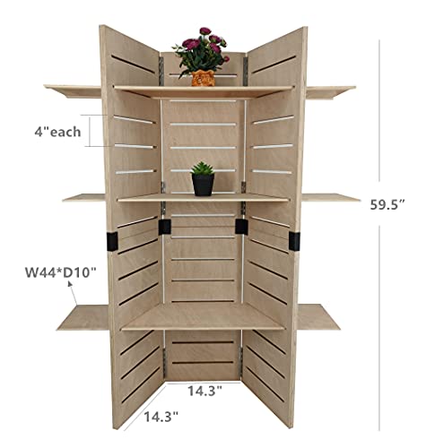 FixtureDisplays® 48.0" x 59.5" x 14.5" Wooden Retail Shelving Unit w/ 3 Shelves, Folding Panels - Pine Wood 19404NEW-NPF