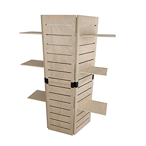 FixtureDisplays® 48.0" x 59.5" x 14.5" Wooden Retail Shelving Unit w/ 3 Shelves, Folding Panels - Pine Wood 19404NEW-NPF