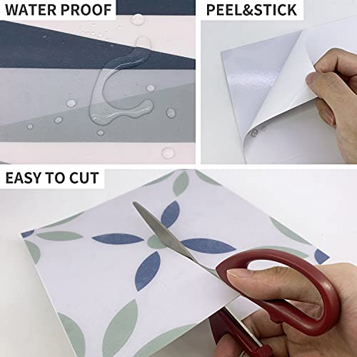 12 Pcs Peal and Stick Frosted Vinyl Wall Tile Transfer Backsplash Sticker, Self-Adhesive Floor Sticker for Kitchen Bathroom, Double Line, 6x6inch (15x15cm)