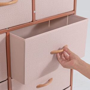 Prime Garden Wide Dresser Storage Tower with 9 Drawers, Steel Frame, Wood Top, Wood Handle, Furniture Fabric Organizer Unit for Bedroom, Hallway, Entryway, Closets, Rose Gold