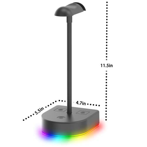 BGMUTCX RGB Headphone Stand with USB Charging Port or Hub, Desk Gaming Headset Holder, Durable Hanger Rack Suitable for Desktop Table, Game,Earphone, PC, Gamer Accessories (Black)