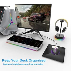 BGMUTCX RGB Headphone Stand with USB Charging Port or Hub, Desk Gaming Headset Holder, Durable Hanger Rack Suitable for Desktop Table, Game,Earphone, PC, Gamer Accessories (Black)